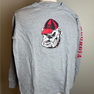 Champion Gray Long-Sleeve Tee with Red & Black Bulldog Graphic